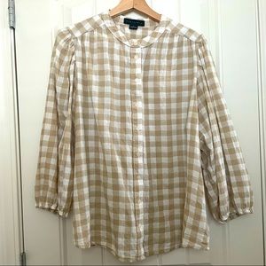 Beige and white gingham blouse
